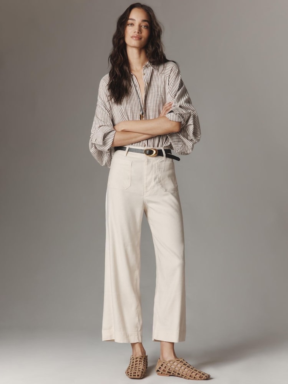 Anthropologie Maeve Linen Blend Colette High-Rise Wide-Leg Ankle Pants Size 28